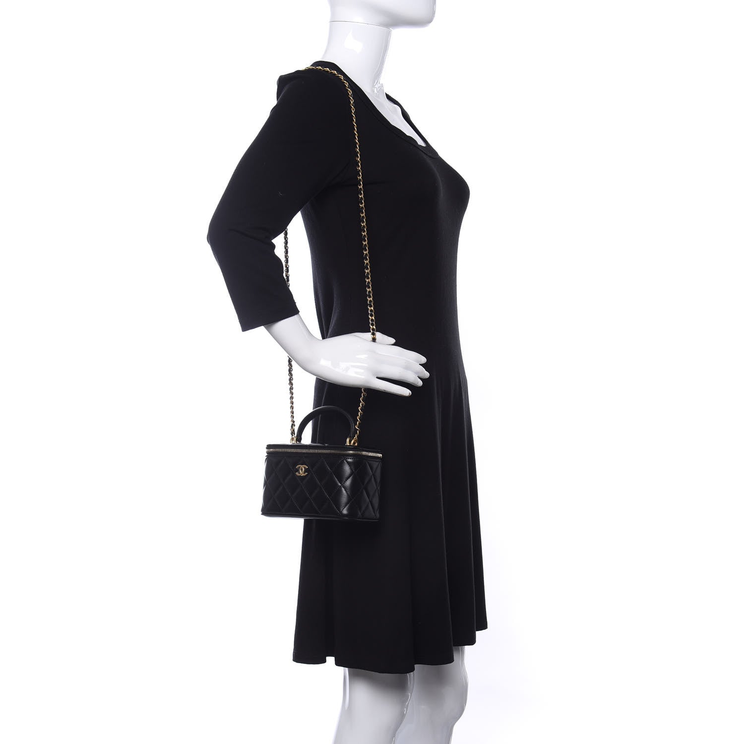 Chanel Lambskin Quilted Small Top Handle Vanity Case With Chain Black 2 of 11