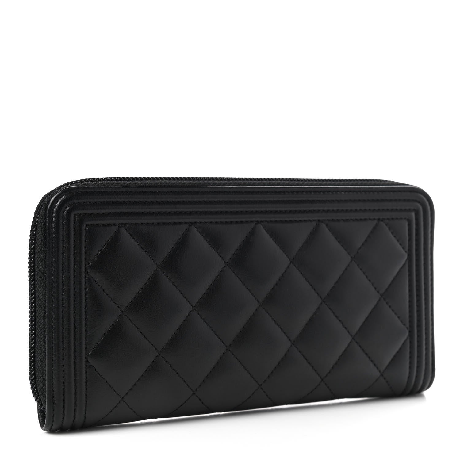 Chanel Lambskin Quilted Boy Zip Around Wallet Black 3 of 10