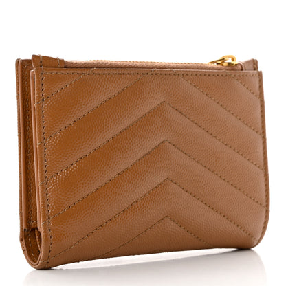 Saint Laurent Grain De Poudre Matelasse Chevron Cassandre Fragments Zipperred Bi-Fold Wallet Natural Dark 3 of 9