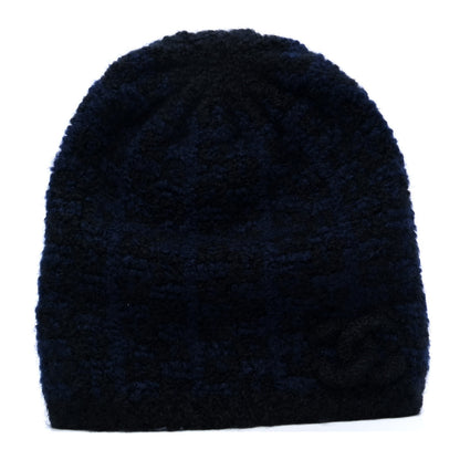 Chanel Cashmere Blend CC Beanie Hat Black Dark Blue 1 of 5