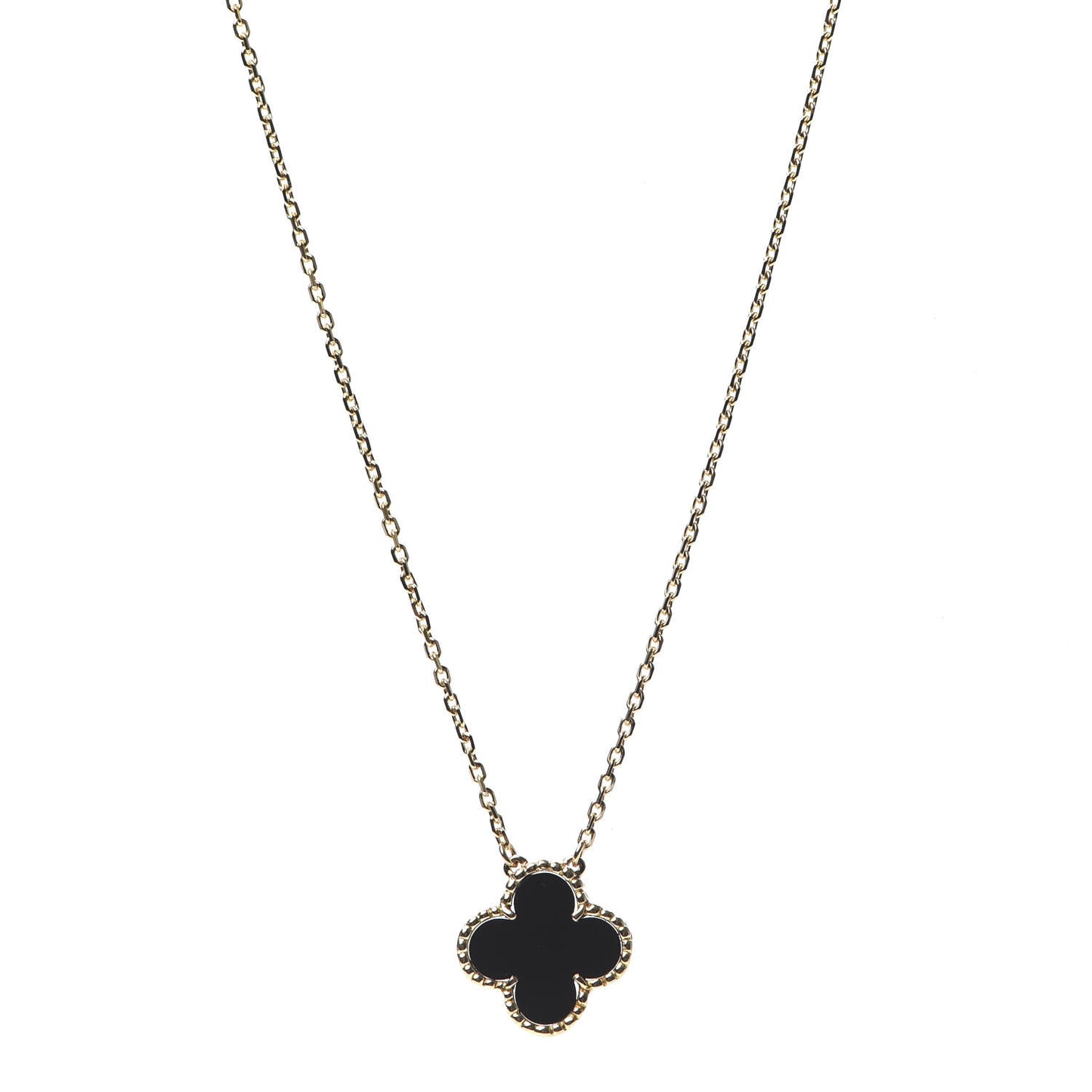 18K Yellow Gold Black Onyx Vintage Alhambra Pendant Necklace