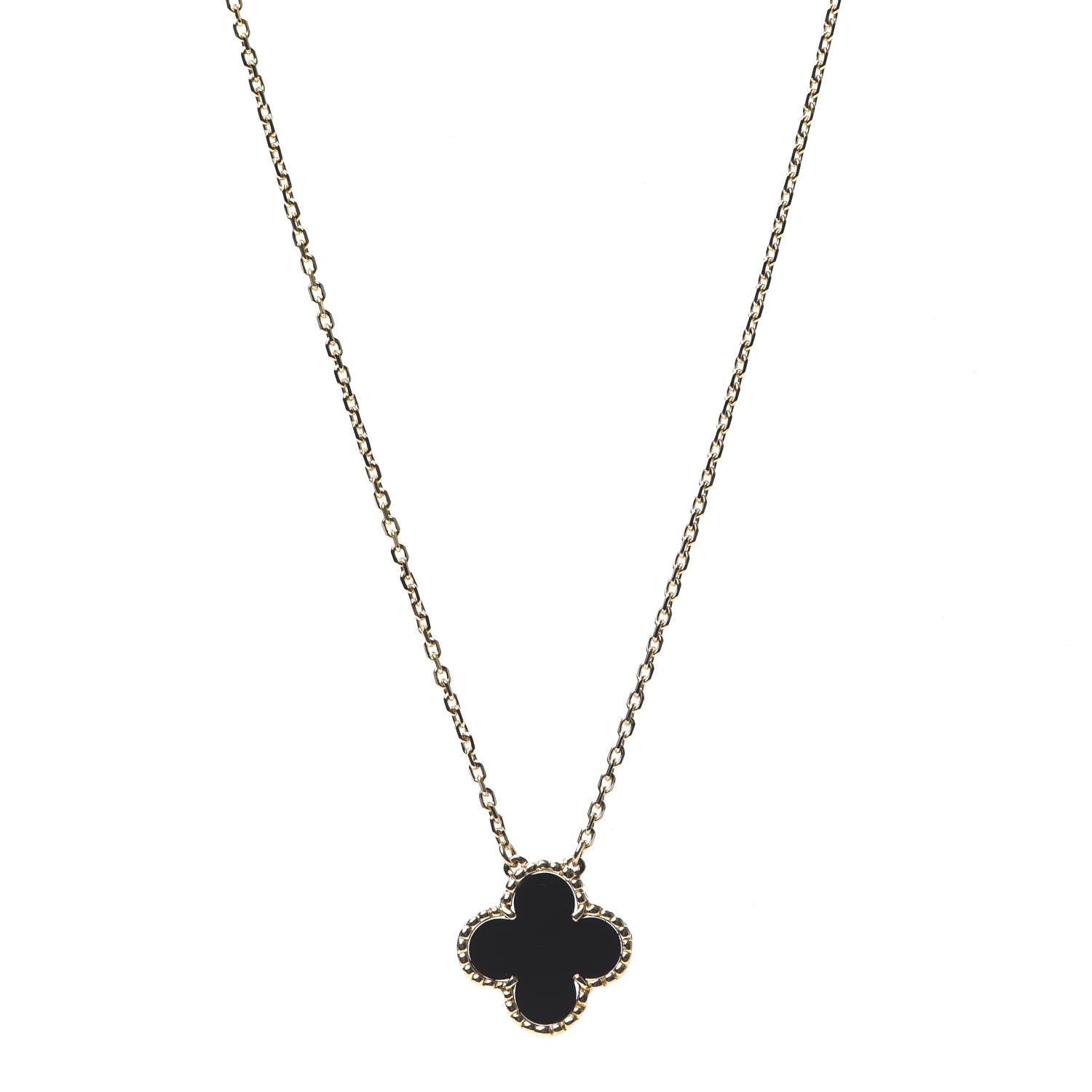 Van Cleef & Arpels 18K Yellow Gold Black Onyx Vintage Alhambra Pendant Necklace 1 of 11