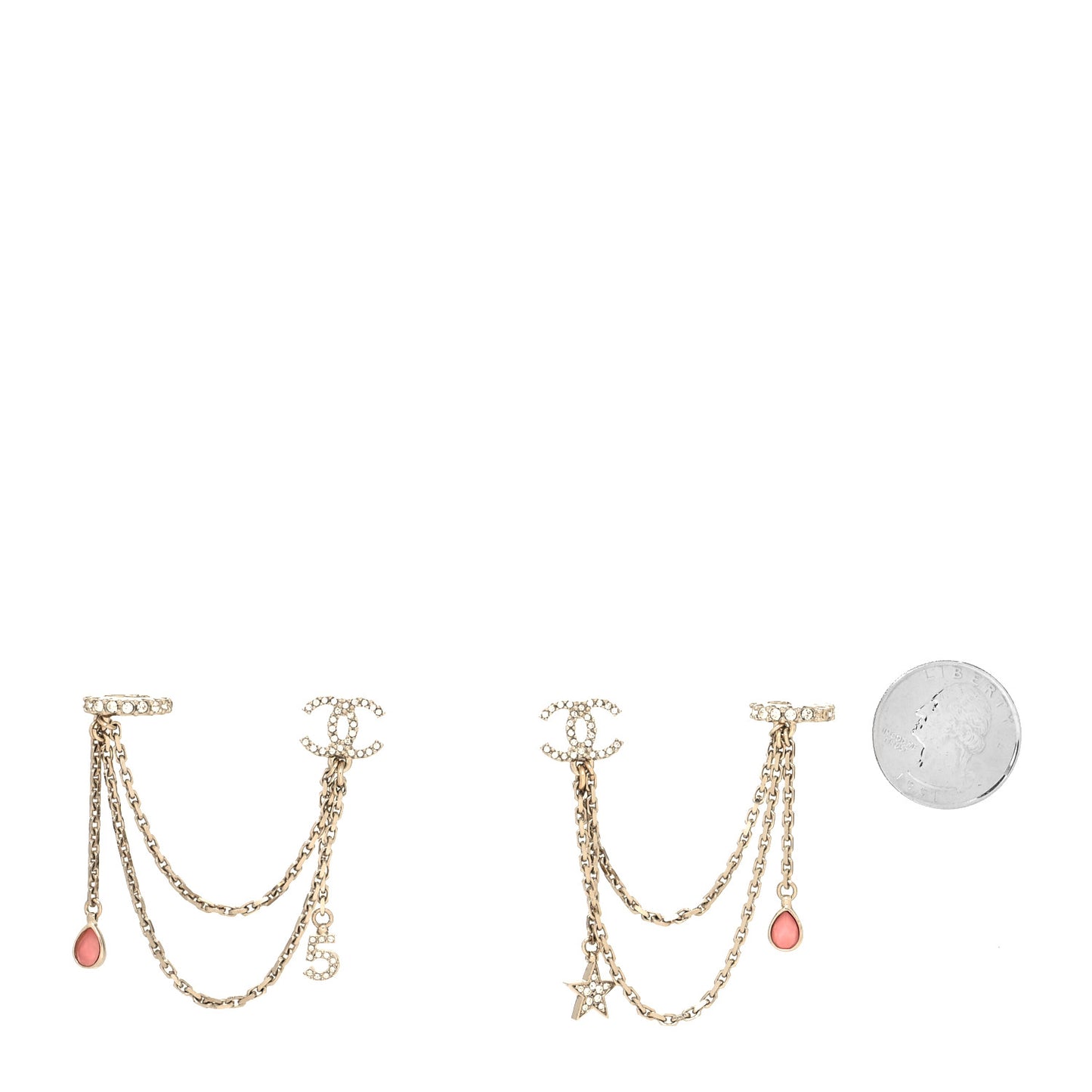 Crystal Star 5 Drop CC Earrings Gold