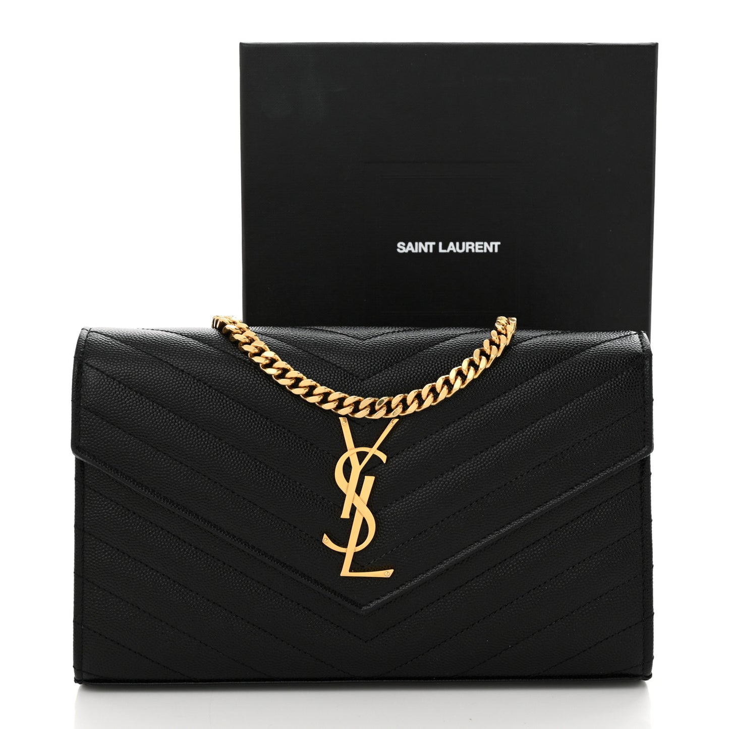 Grain De Poudre Matelasse Chevron Monogram Chain Wallet Black