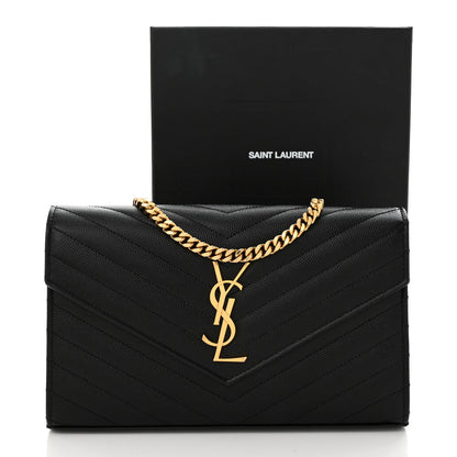 Saint Laurent Grain De Poudre Matelasse Chevron Monogram Chain Wallet Black 10 of 10