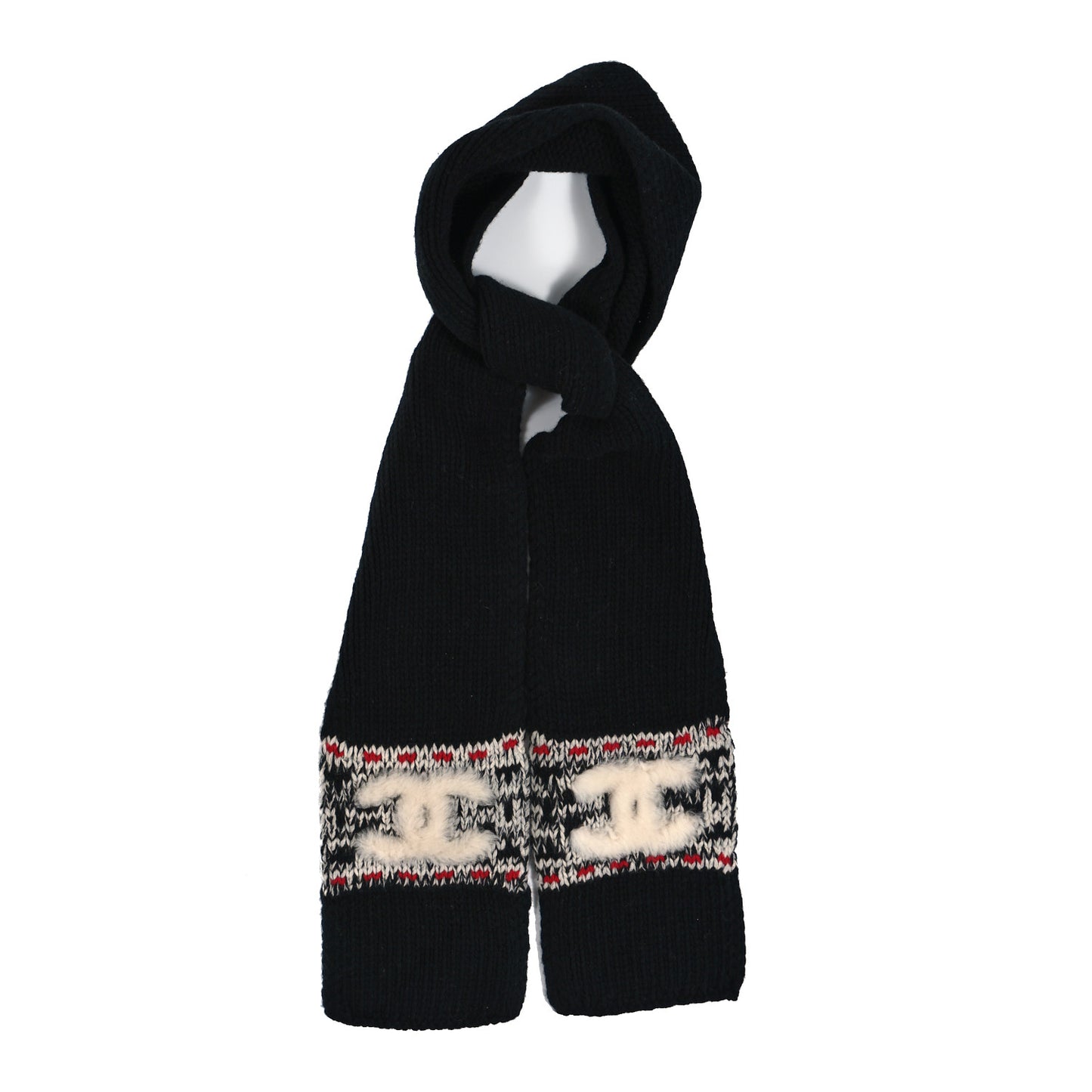 Wool Shearling CC Scarf Black White