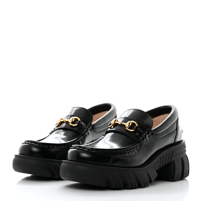 Gucci Magnum Calfskin Nappa Samoa Womens Horsebit Platform Chunky Lug Sole 40mm Loafers 38 Black 3 of 9