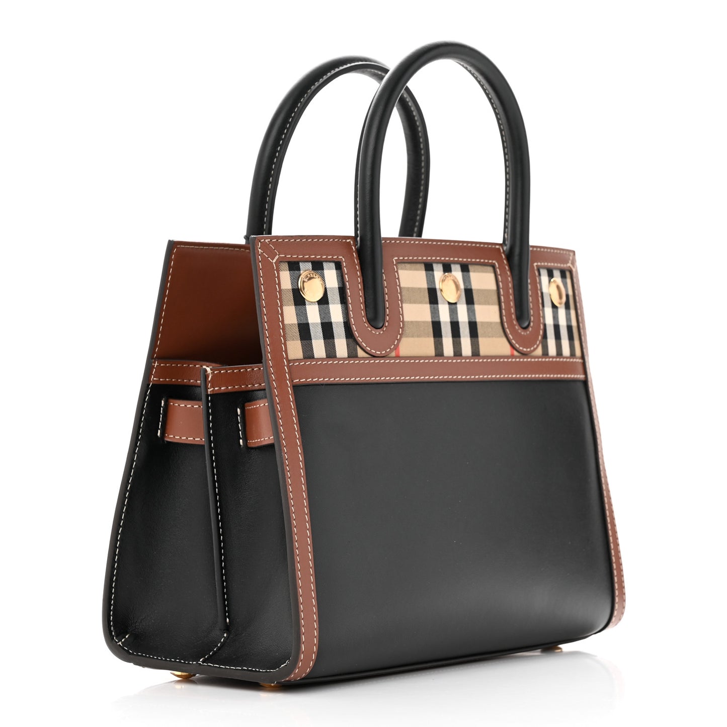 Calfskin Vintage Check Mini Two Handle Title Bag Black