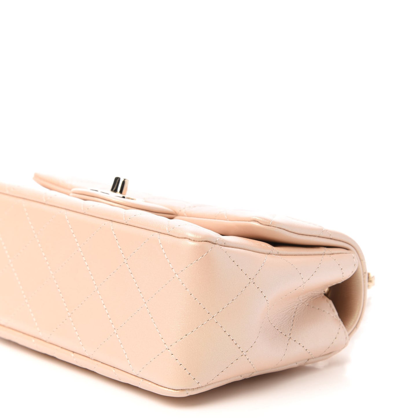 Iridescent Lambskin Quilted Mini Rectangular Flap Beige