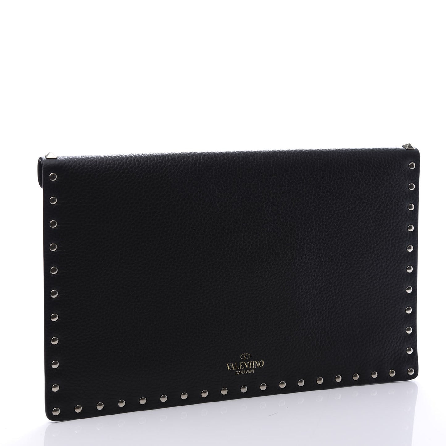Pebbled Calfskin Large Rockstud Envelope Clutch Black