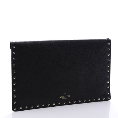 Valentino Garavani Pebbled Calfskin Large Rockstud Envelope Clutch Black 2 of 9