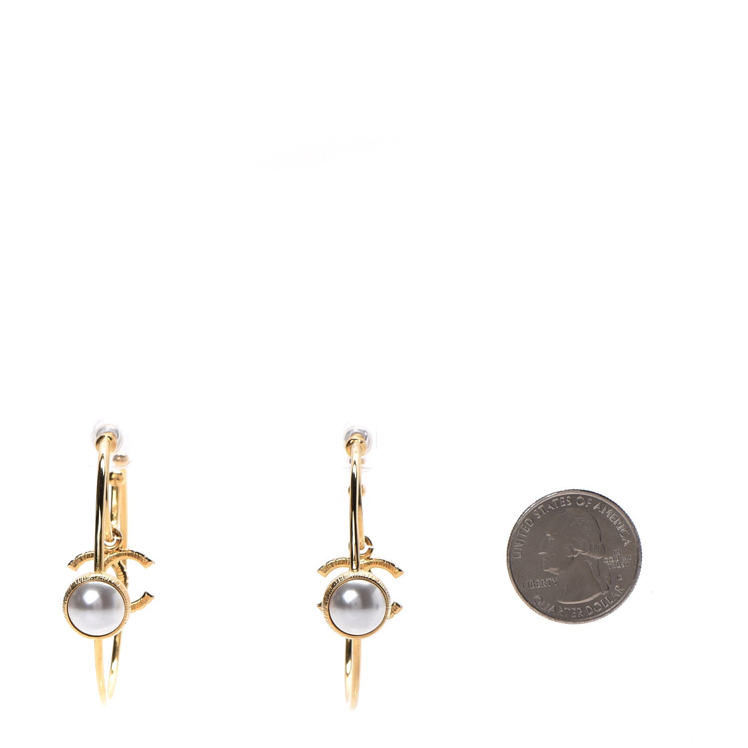Chanel Pearl CC Tags Hoop Earrings Gold 2 of 5