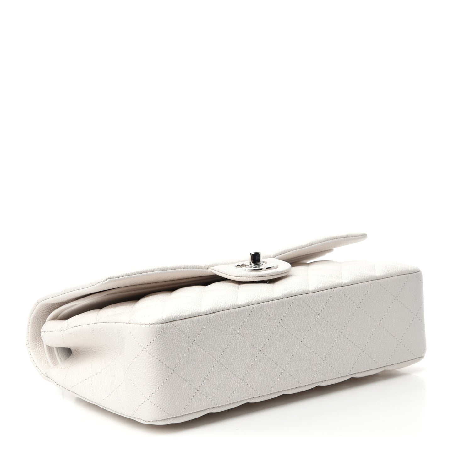 Caviar Quilted Medium Double Flap White
