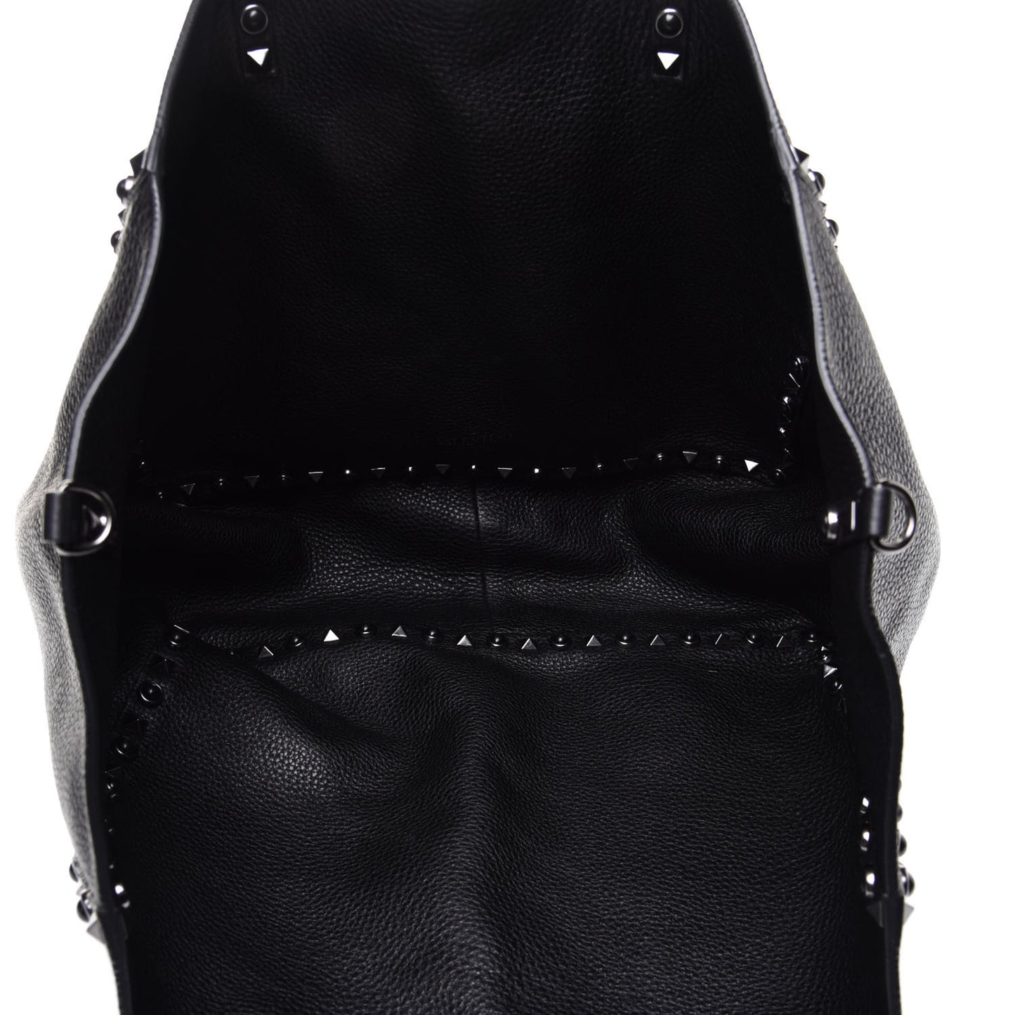 Grained Calfskin Medium Rolling Rockstud Reversible Tote Black
