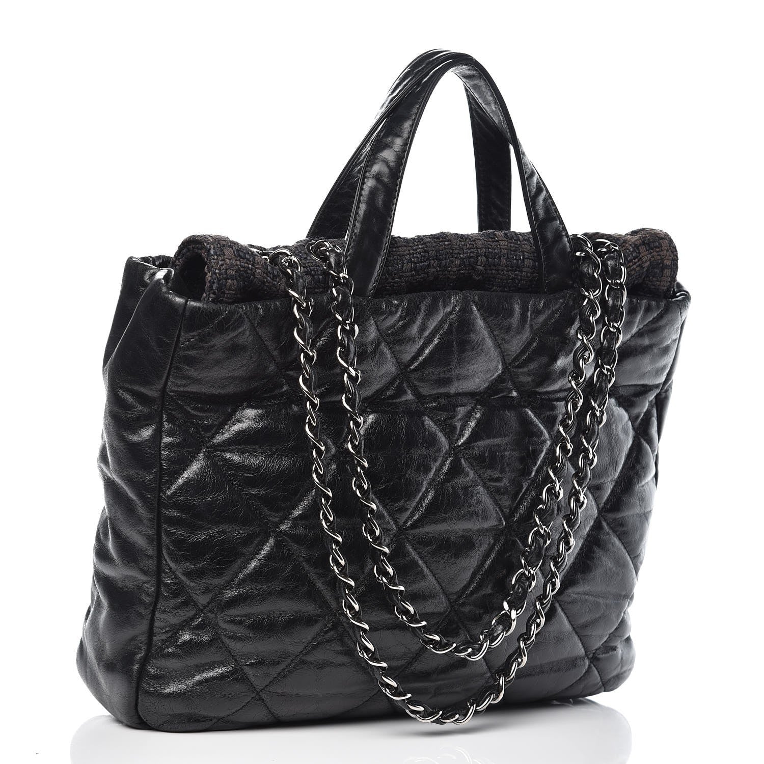 Chanel Glazed Calfskin Quilted Tweed Portobello Tote Black 4 of 12