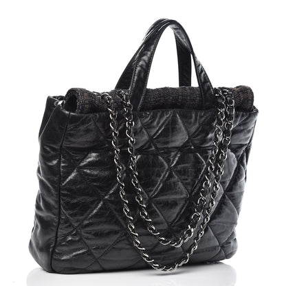 Chanel Glazed Calfskin Quilted Tweed Portobello Tote Black 4 of 12
