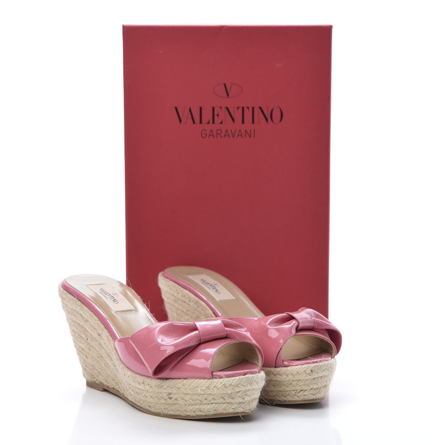 Patent Mena Bow Espadrille Wedges 37 Pink Rose