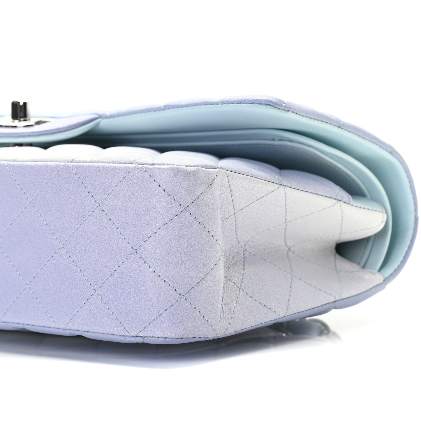 Perforated Lambskin Quilted Medium Double Flap Light Blue Light Purple White