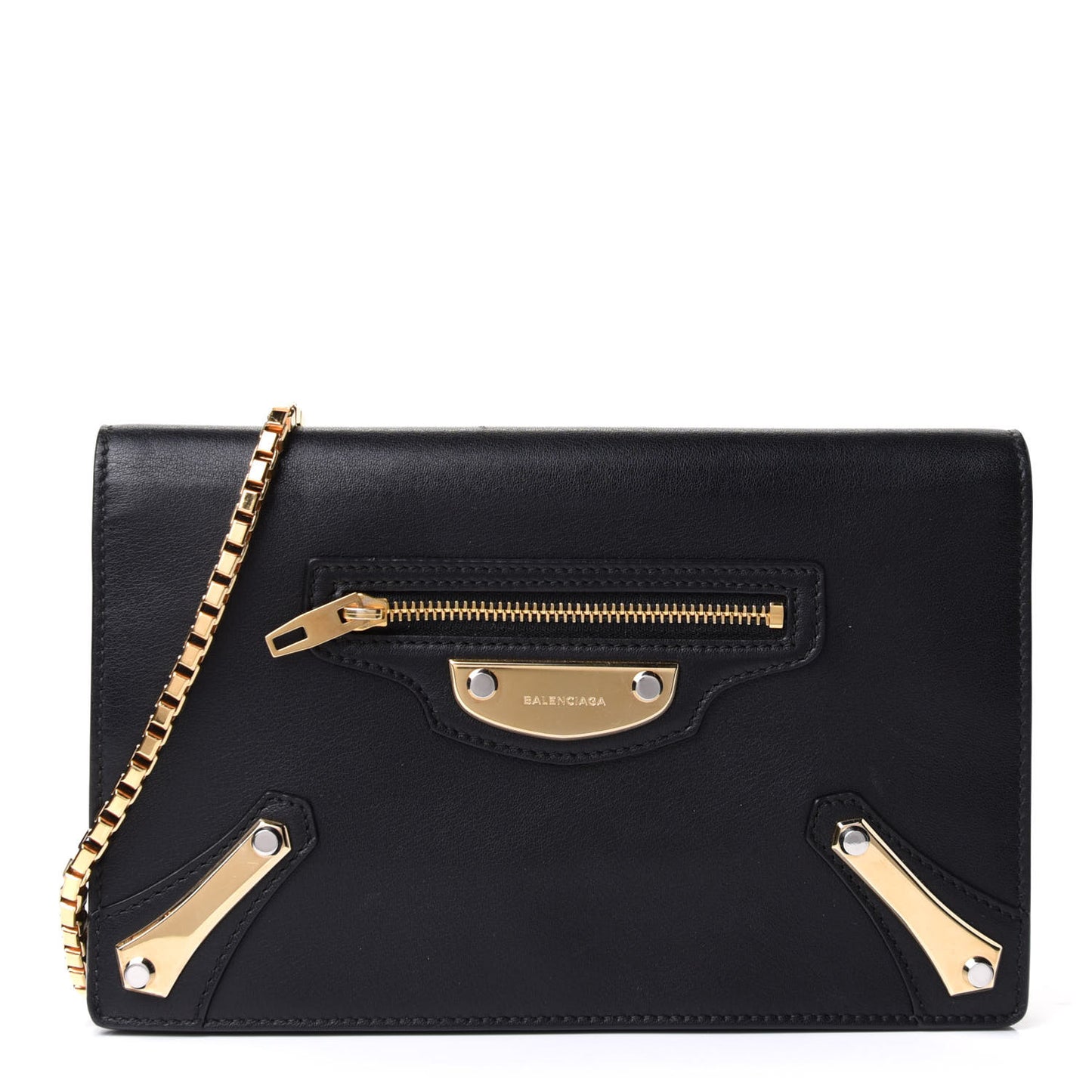 Veau Amp Plate Gold Chain Wallet Black