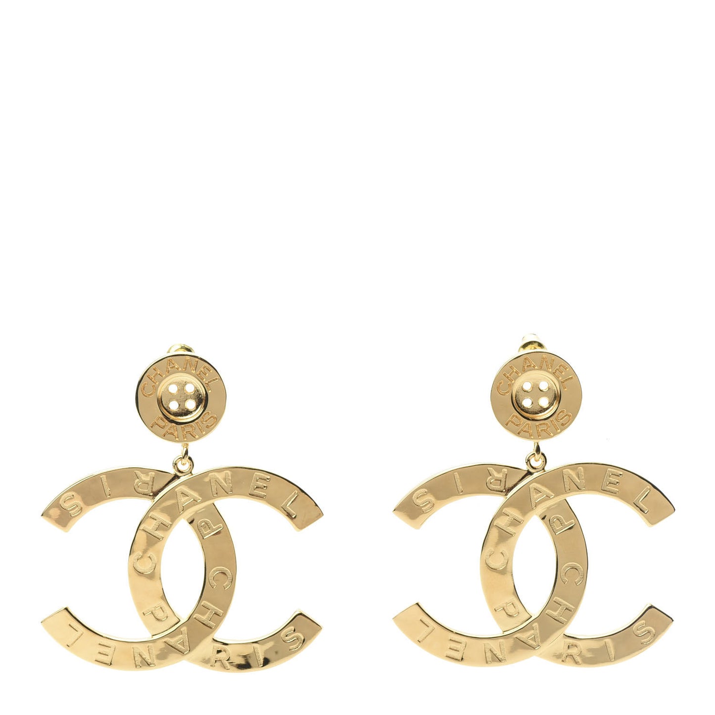 Metal Large Paris Button Earrings Gold