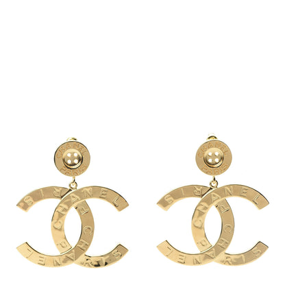 Chanel Metal Large Paris Button Earrings Gold 1 of 5