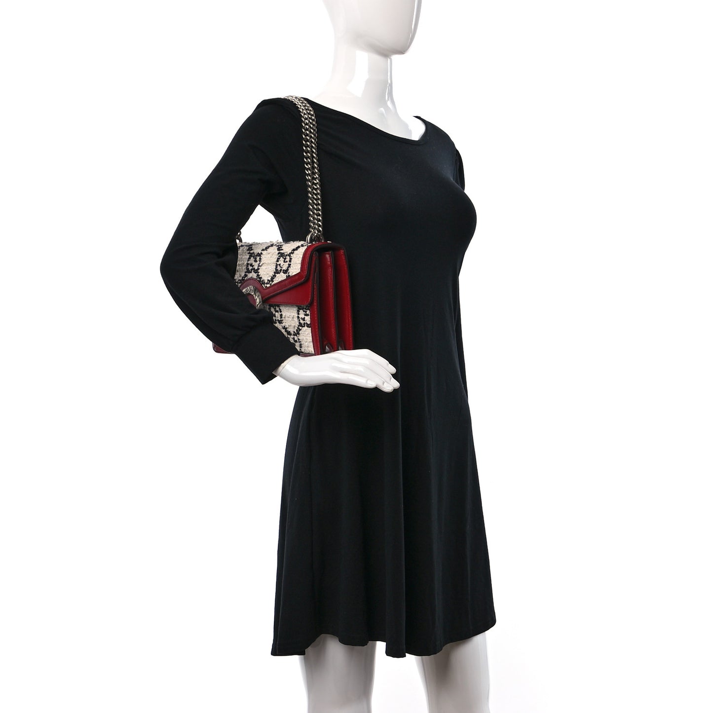 Tweed GG Monogram Small Dionysus Shoulder Bag White Black Romantic Cherry