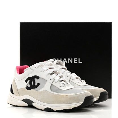 Chanel Calfskin Fabric Sneakers 41 White Silver Fluo Pink 10 of 10