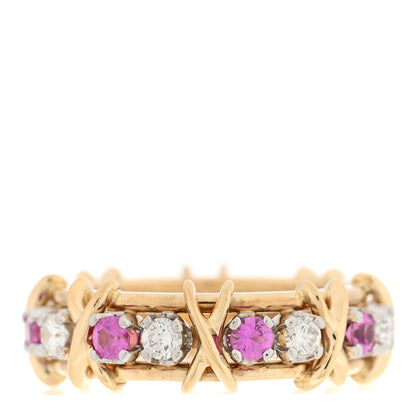 Tiffany 18K Yellow Gold Platinum Diamond Pink Sapphire Schlumberger Sixteen Stone Ring 57 8 3 of 4