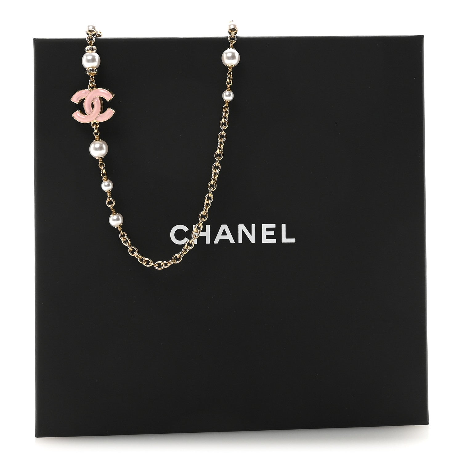 Chanel Pearl Bead Enamel CC Short Necklace Pink Gold 1837993
