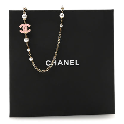 Chanel Pearl Bead Enamel CC Short Necklace Pink Gold 7 of 7