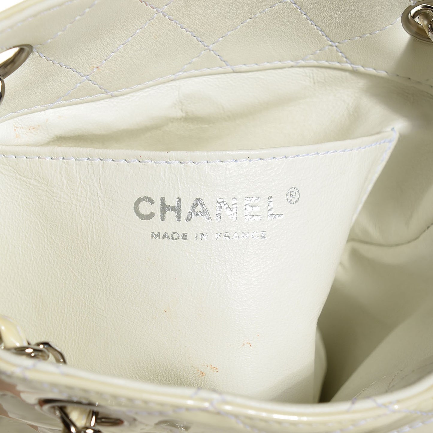 Patent Quilted Upside Down Flap Bag White
