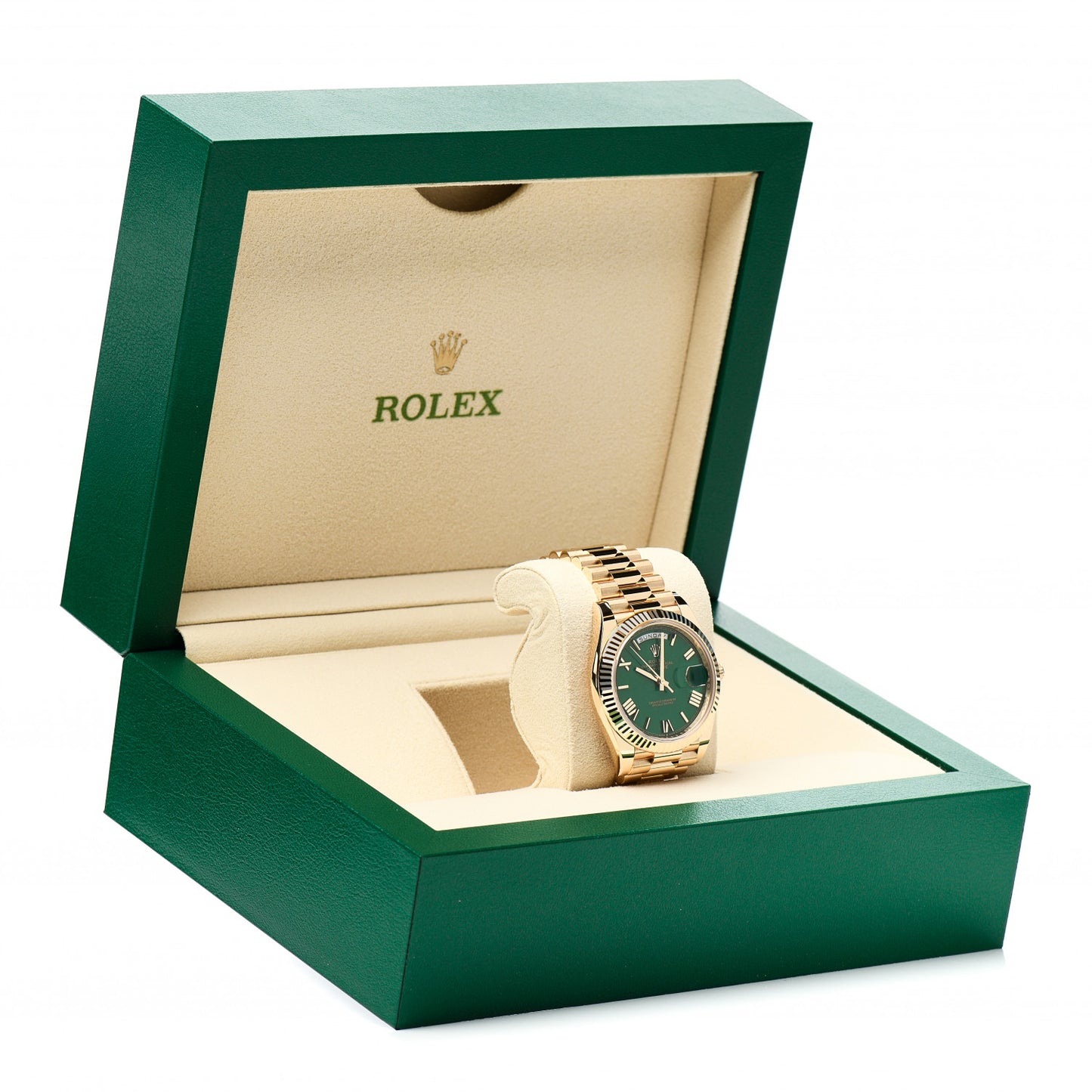 18K Yellow Gold 40mm Oyster Perpetual Day-Date President Watch Green 228238