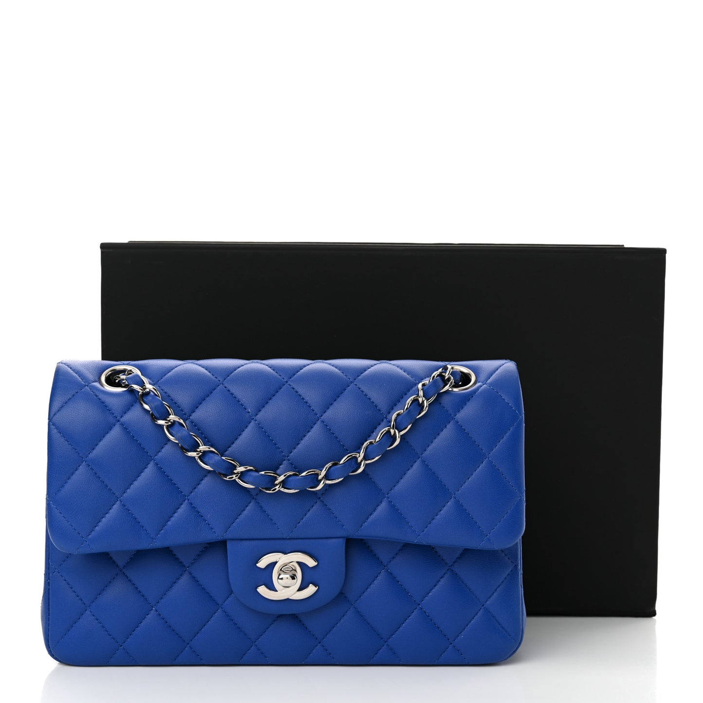 Lambskin Quilted Small Double Flap Blue