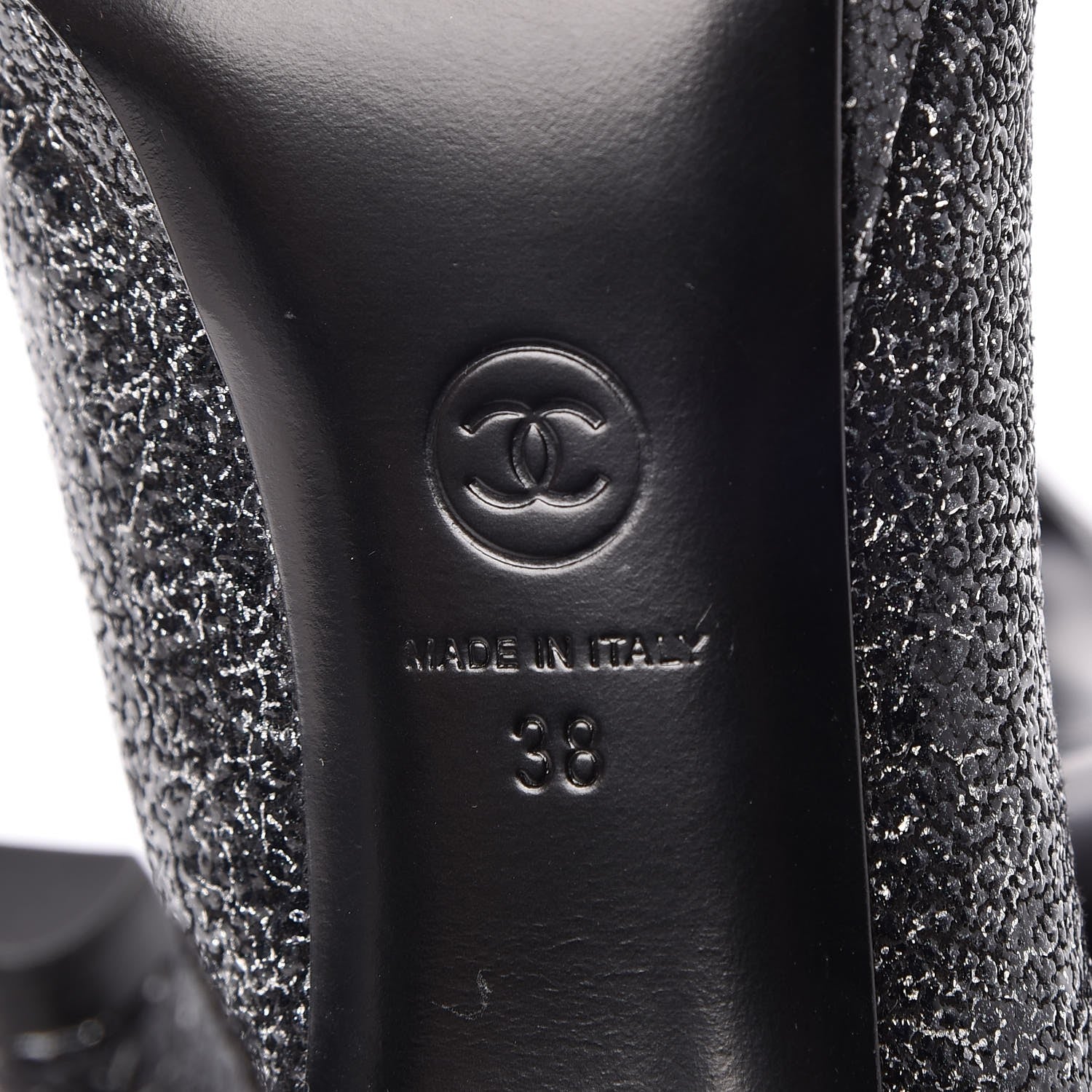Chanel Metallic Crackled Calfskin Patent Cap Toe Pumps 38 Black 6 of 8