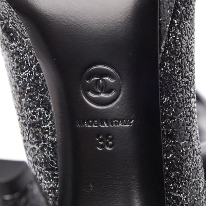 Chanel Metallic Crackled Calfskin Patent Cap Toe Pumps 38 Black 6 of 8