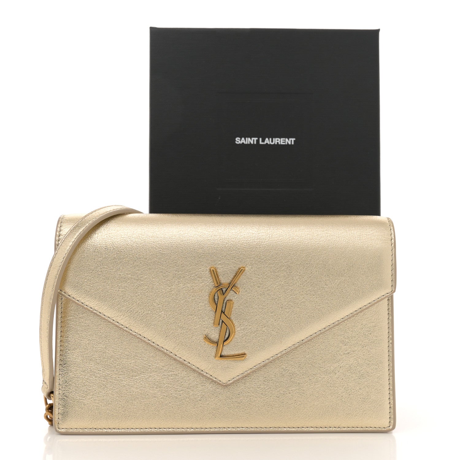 Saint Laurent Metallic Calfskin Monogram Envelope Chain Wallet Gold 13 of 13