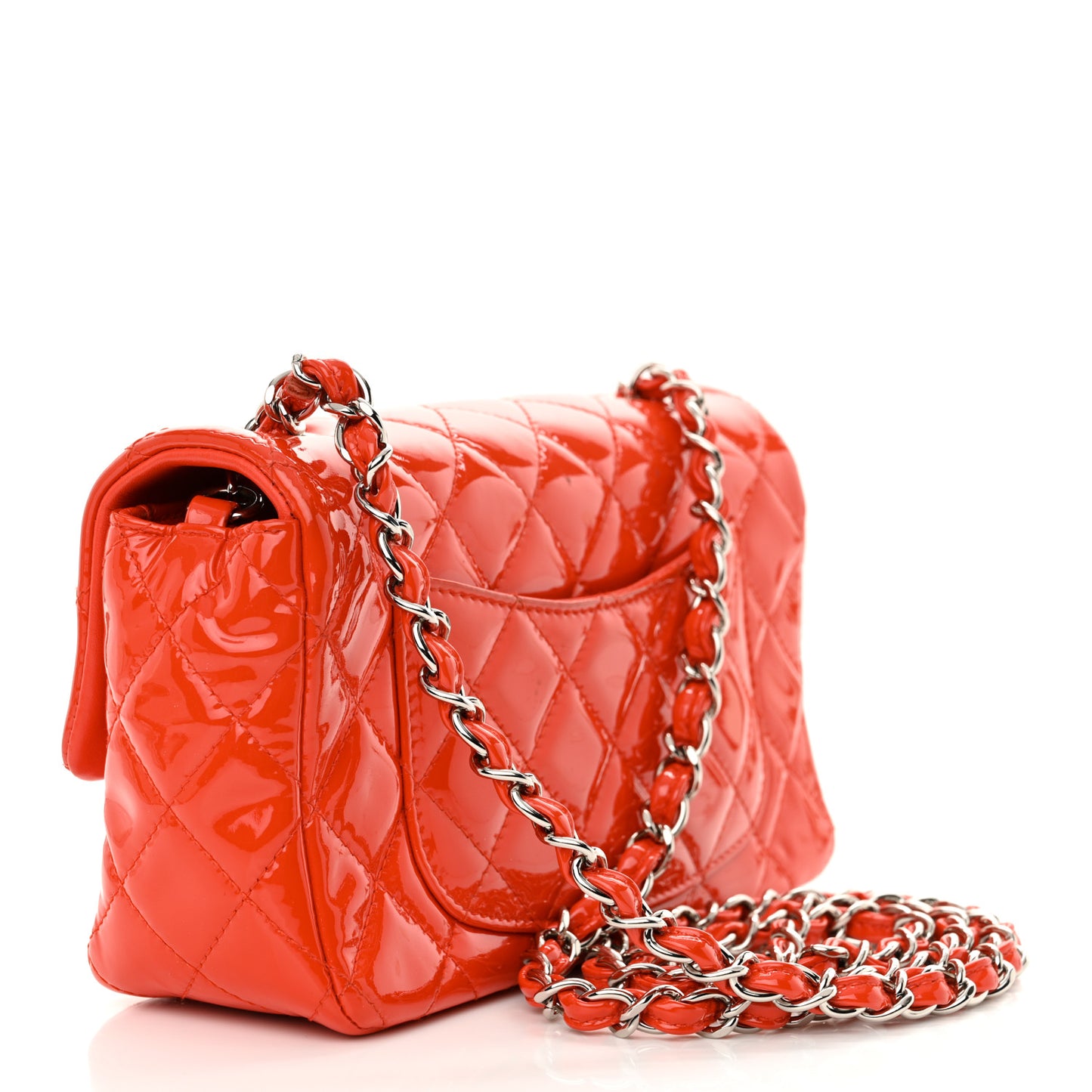 Patent Calfskin Quilted Mini Rectangular Flap Red