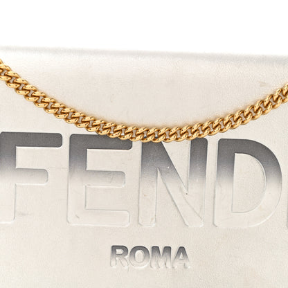 Fendi Vitello Catalan Mirror Logo Embossed Medium Wallet On Chain Argento 9 of 17