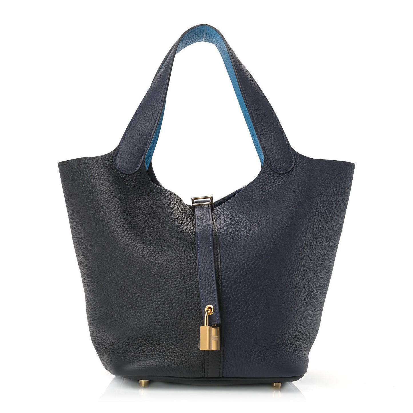 Taurillon Clemence Casaque Picotin Lock 22 MM Bleu Nuit Black Blue Frida