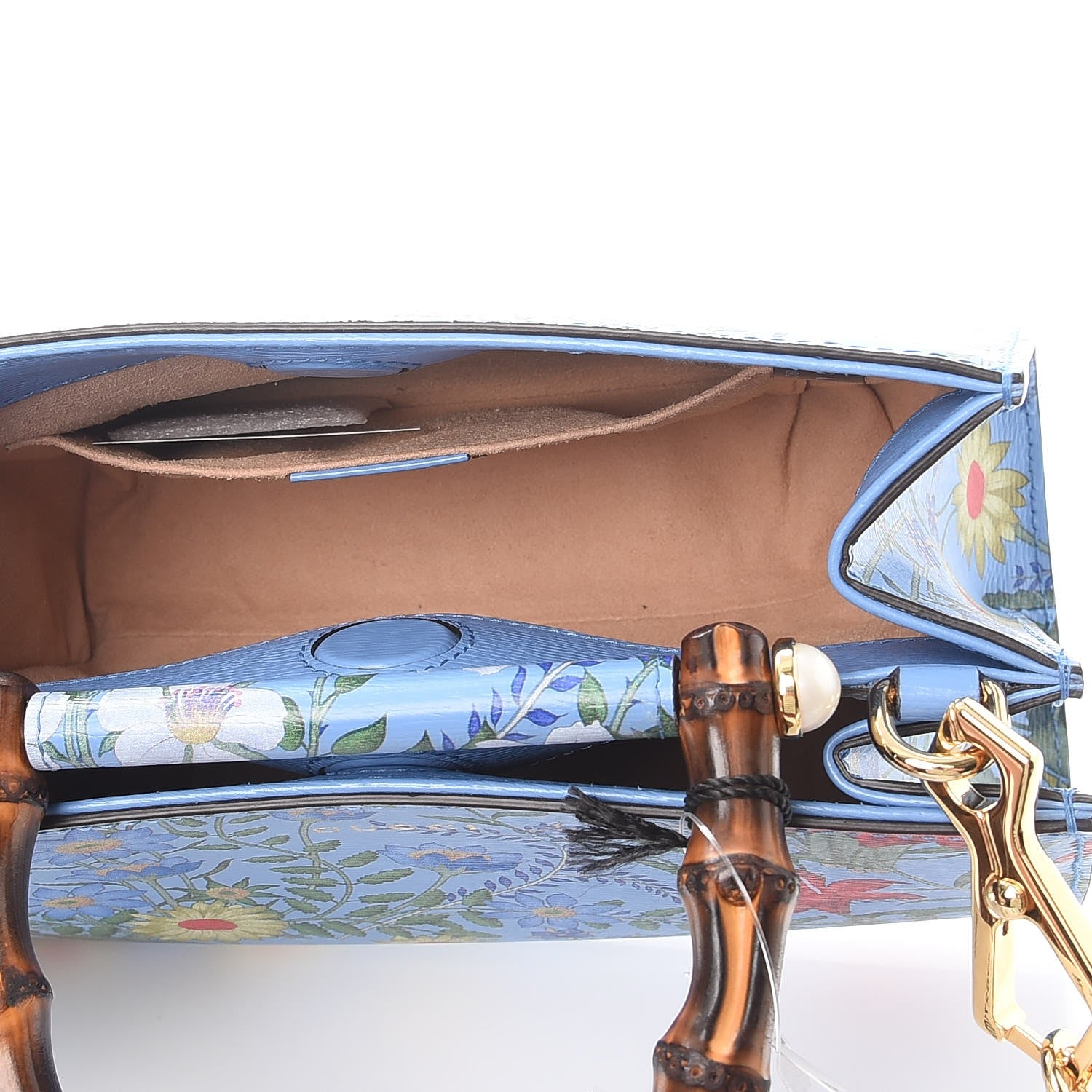 Gucci Calfskin Bamboo Web New Flora Mini Nymphaea Top Handle Bag Azure 6 of 8