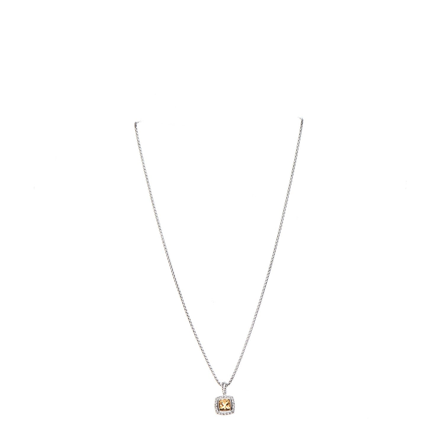 David Yurman Sterling Silver Diamond Citrine 7mm Petite Albion Pendant Necklace 4 of 6