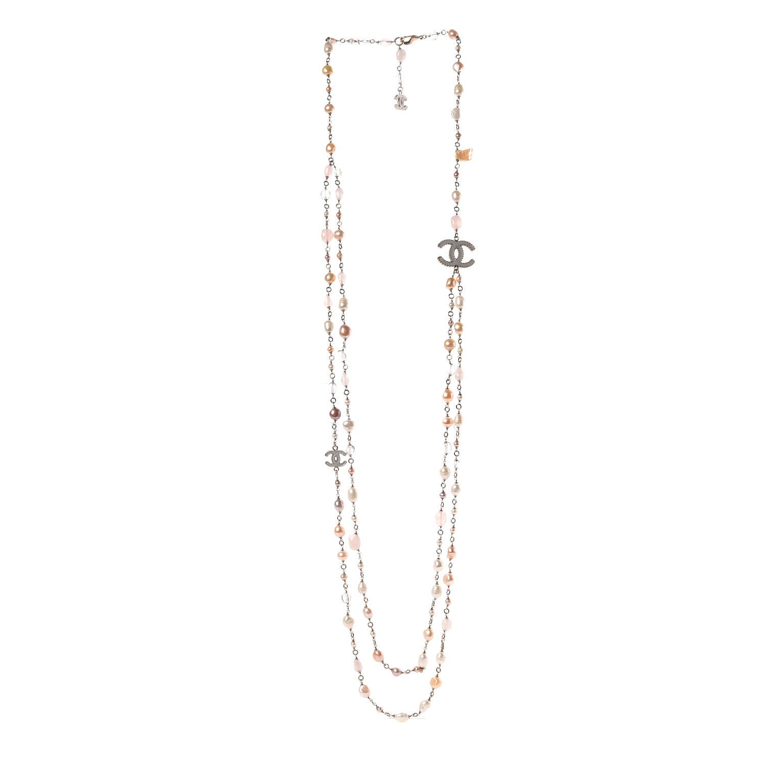 Chanel Pearl Beaded CC Long Necklace Pink Gold 3 of 5