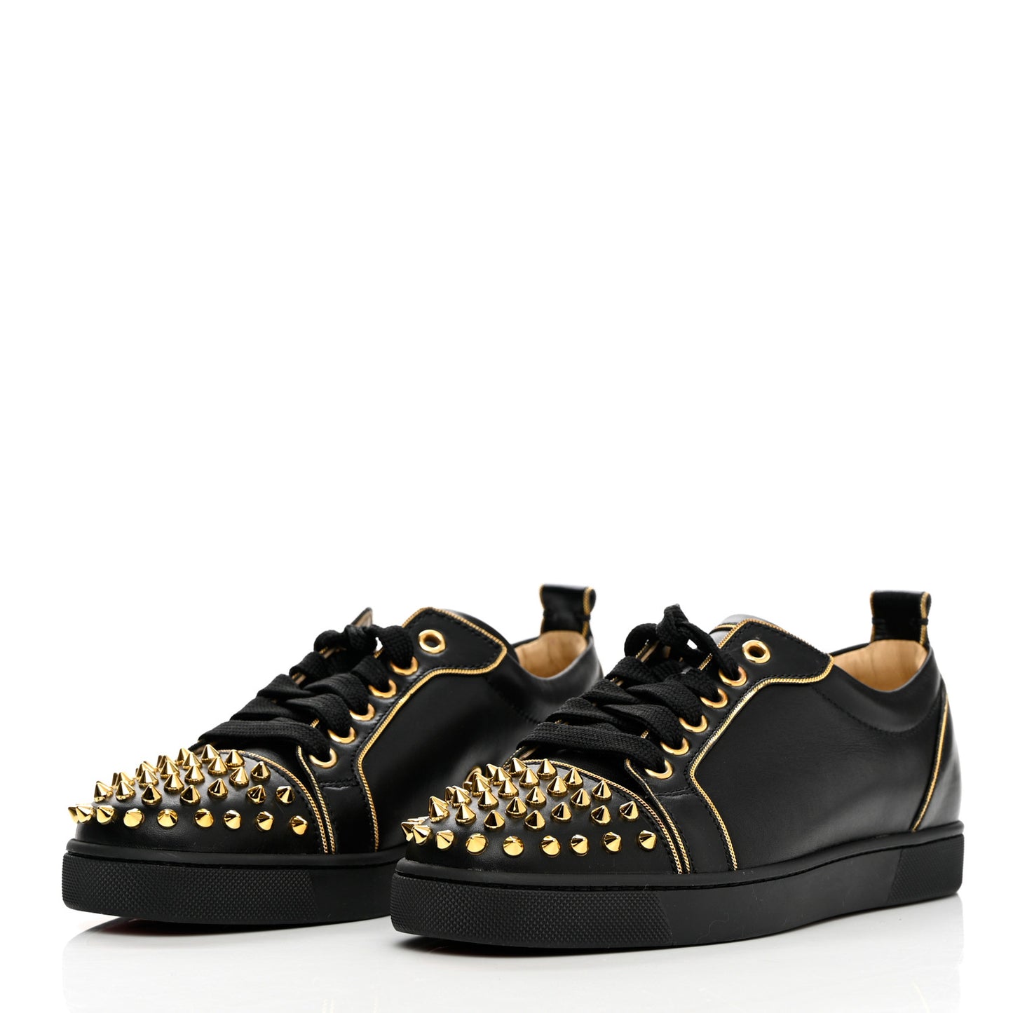 Calfskin Spikes Womens Rush Flat Sneakers 36.5 Black Gold