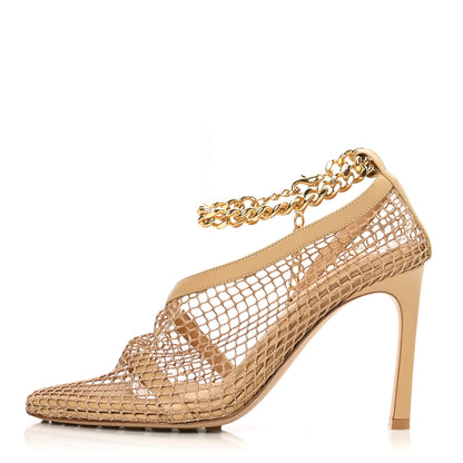 Bottega Veneta Mesh Calfskin Chain Stretch Pumps 36.5 Beige 1 of 7