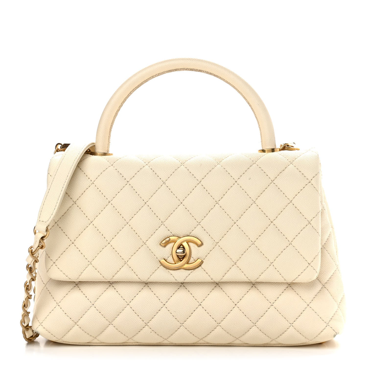 Chanel Caviar Quilted Small Coco Handle Flap Ivory 1 of 13