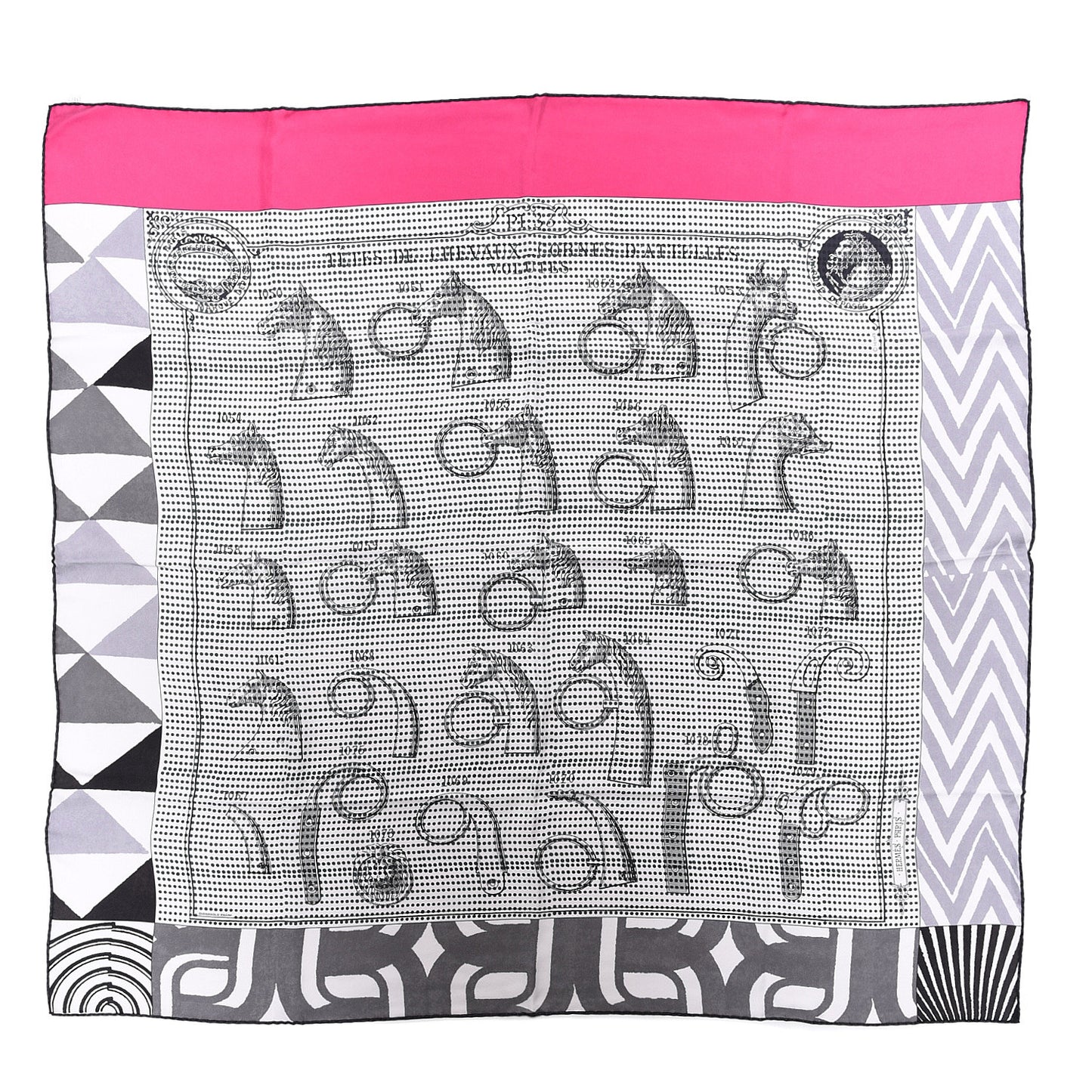Silk Manufacture de Boucleries Scarf 90 Blanc Rose Indien Gris