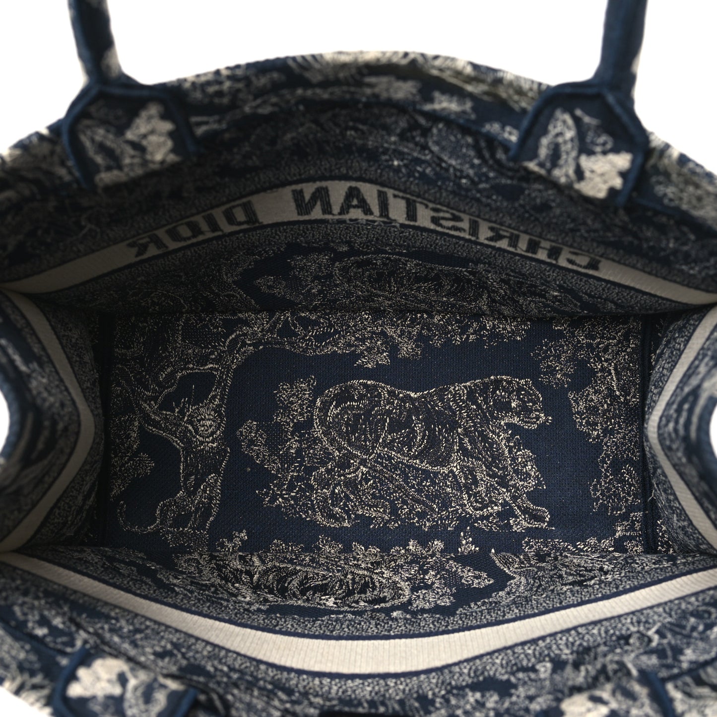 Canvas Embroidered Medium Toile De Jouy Reverse Book Tote Blue