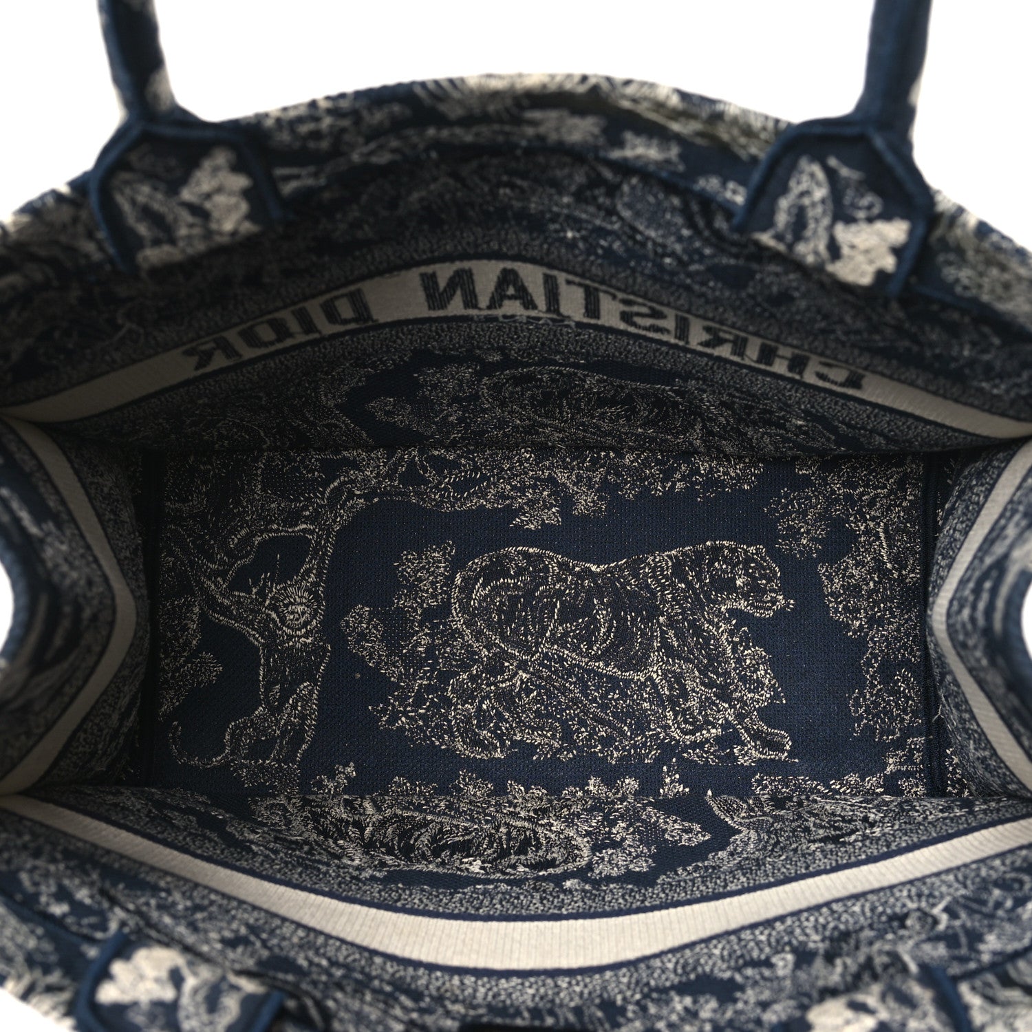 Christian Dior Canvas Embroidered Medium Toile De Jouy Reverse Book Tote Blue 5 of 13