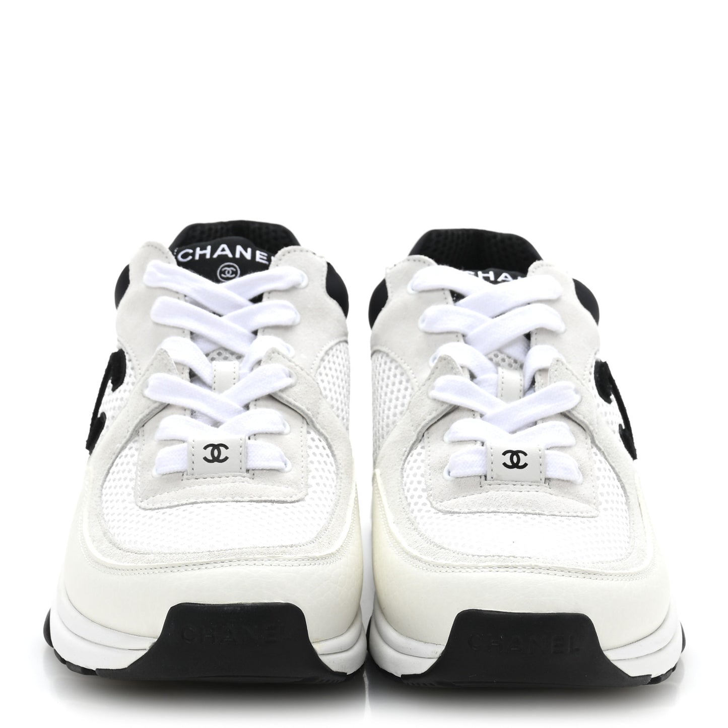 Mesh Suede Calfskin Grained Calfskin Womens CC Sneakers 37.5 White Black