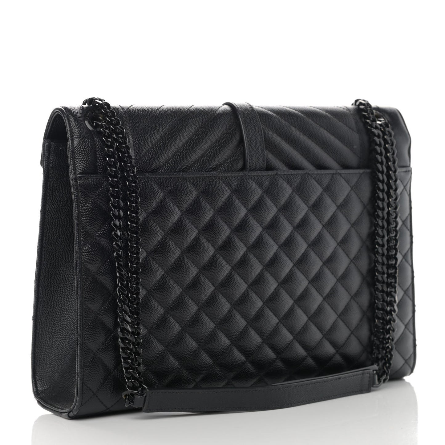 Grain De Poudre Textured Mixed Matelasse Large Triquilt Monogram Monochrome Satchel Black